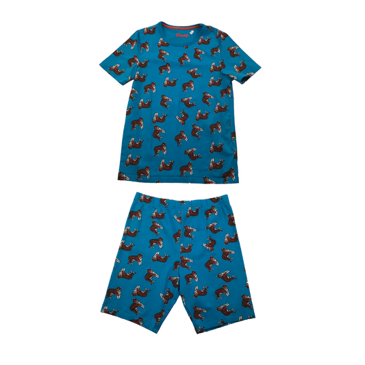 M&S Blue Tigers Cotton Pyjama Set Age 9