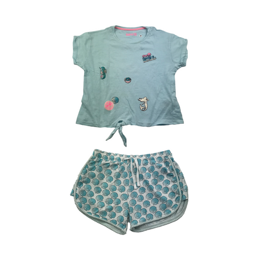 M&S Light Blue Mermaid and Seashells Pyjama Set Age 9