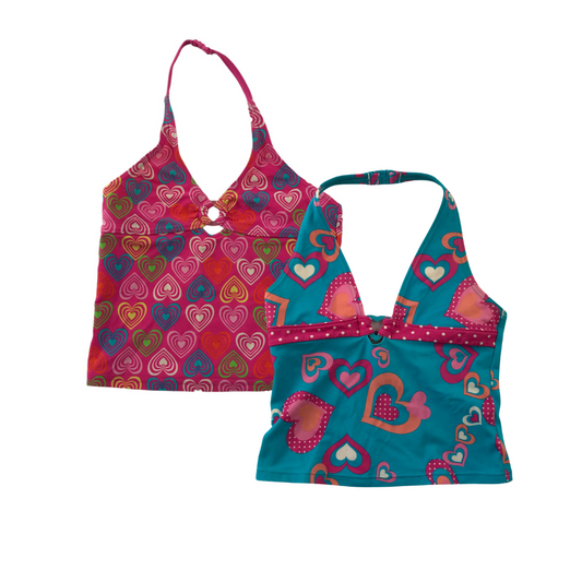 Swim Tops Age 9 Pink and Blue Love Heart 2-Piece set