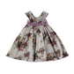 Monsoon dress 4-5 years light grey with large rose print pattern and canvas bowtie belt