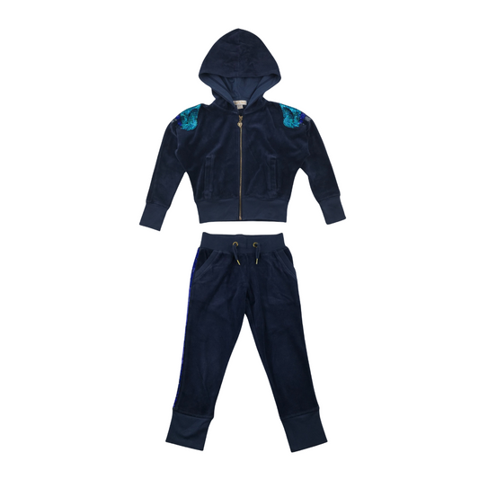 Angels Face tracksuit set 4-5 years navy blue velour sequin details