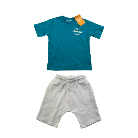 Next T-shirt and Shorts Set Age 5 Blue and white Legend Print Cotton