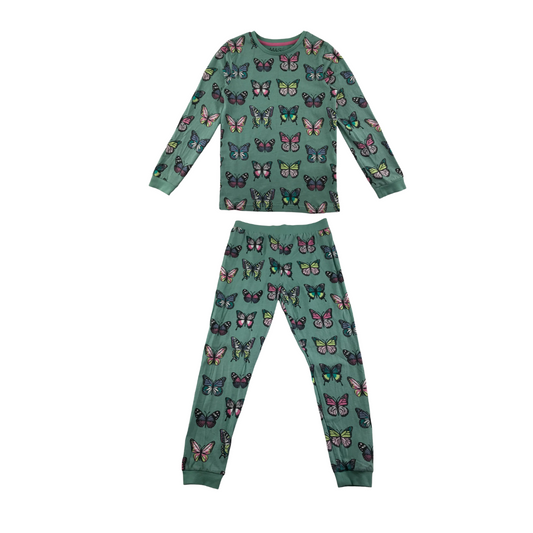 M&S pyjama set 7-8 years green butterfly print pattern long sleeve