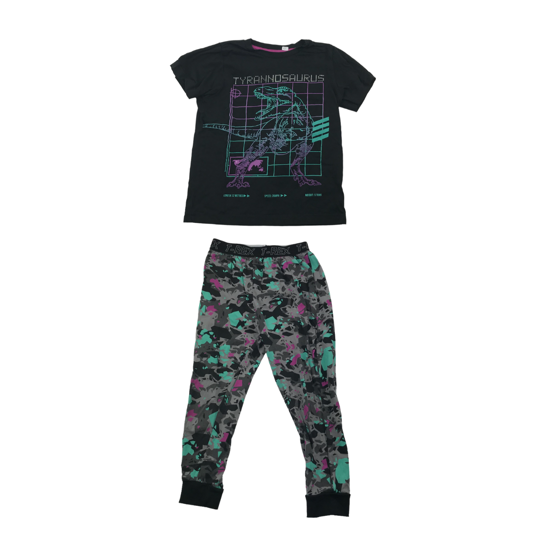 Matalan Black Digital T-Rex Cotton Pyjama Set Age 6