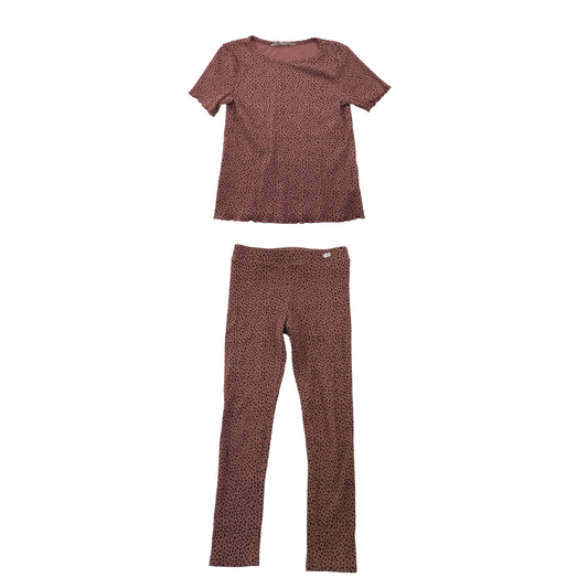 H&M Terracotta Red Dotted Pyjama Set Age 7