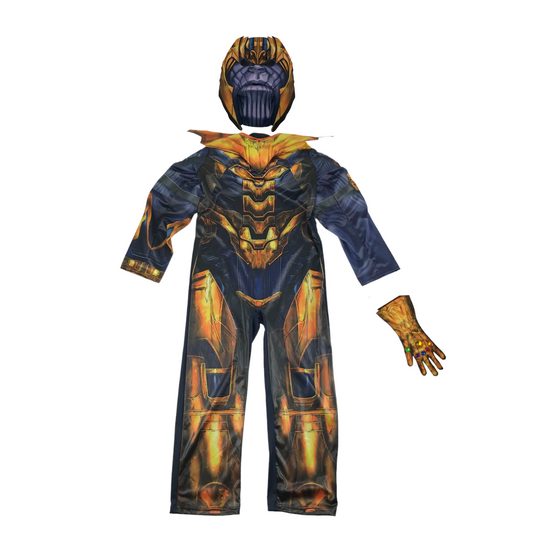 George Thanos Costume Age 7-8 yrs Golden and Blue Onesie Glove and Mask