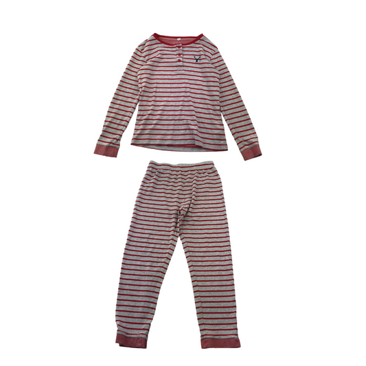 M&S Red and Grey Stripy Pyjama Set Age 11