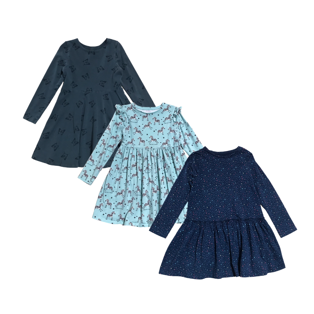 Blue and Grey Long Sleeve Print Dress Bundle Age 5