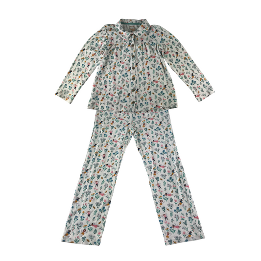 Frugi pyjama set 8-9 years white floral and fairy print cotton