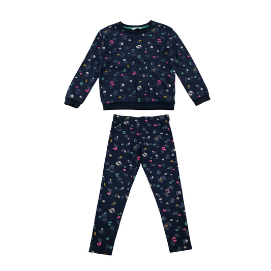 M&S sweater and leggings set 5-6 years blue and multicolour leopard spot pattern