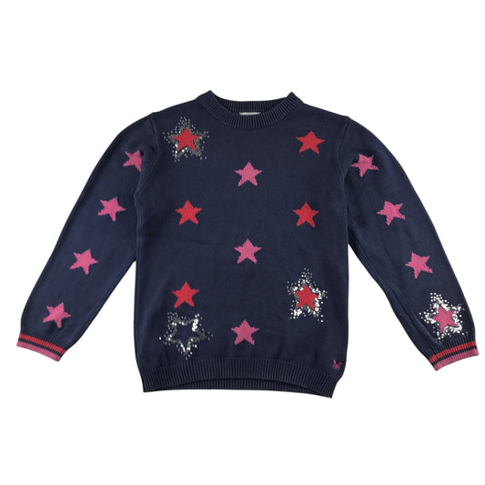 Crew Kids 10-11 years navy blue jumper pink sequin stars cotton acrylic
