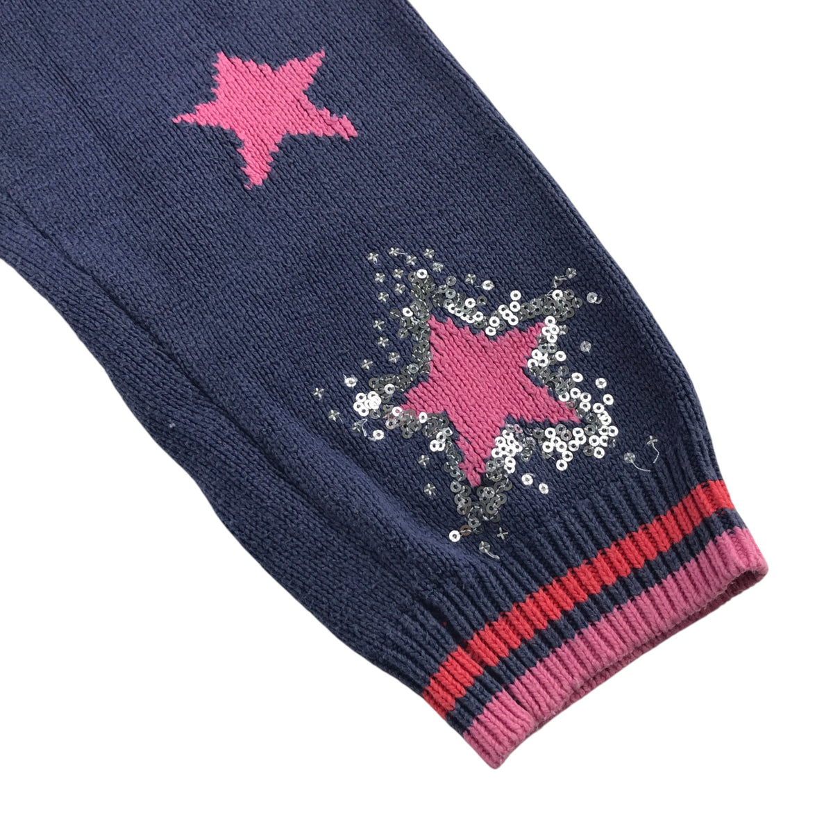 Crew Kids 10-11 years navy blue jumper pink sequin stars cotton acrylic