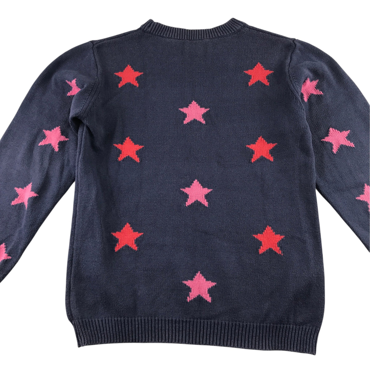 Crew Kids 10-11 years navy blue jumper pink sequin stars cotton acrylic