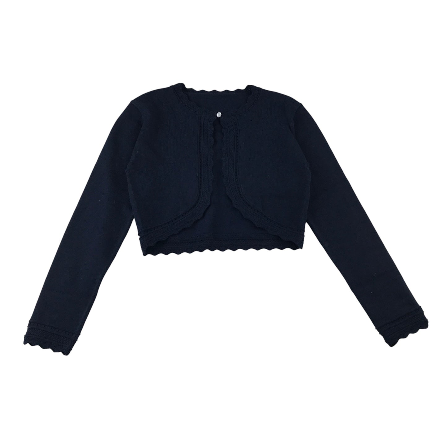 Cropped cardigan 9-10 years navy blue scallop detail polyester