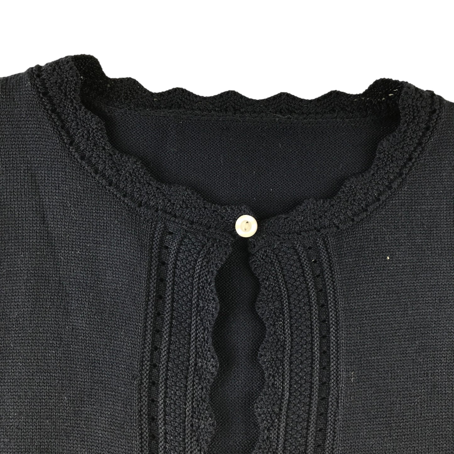 Cropped cardigan 9-10 years navy blue scallop detail polyester