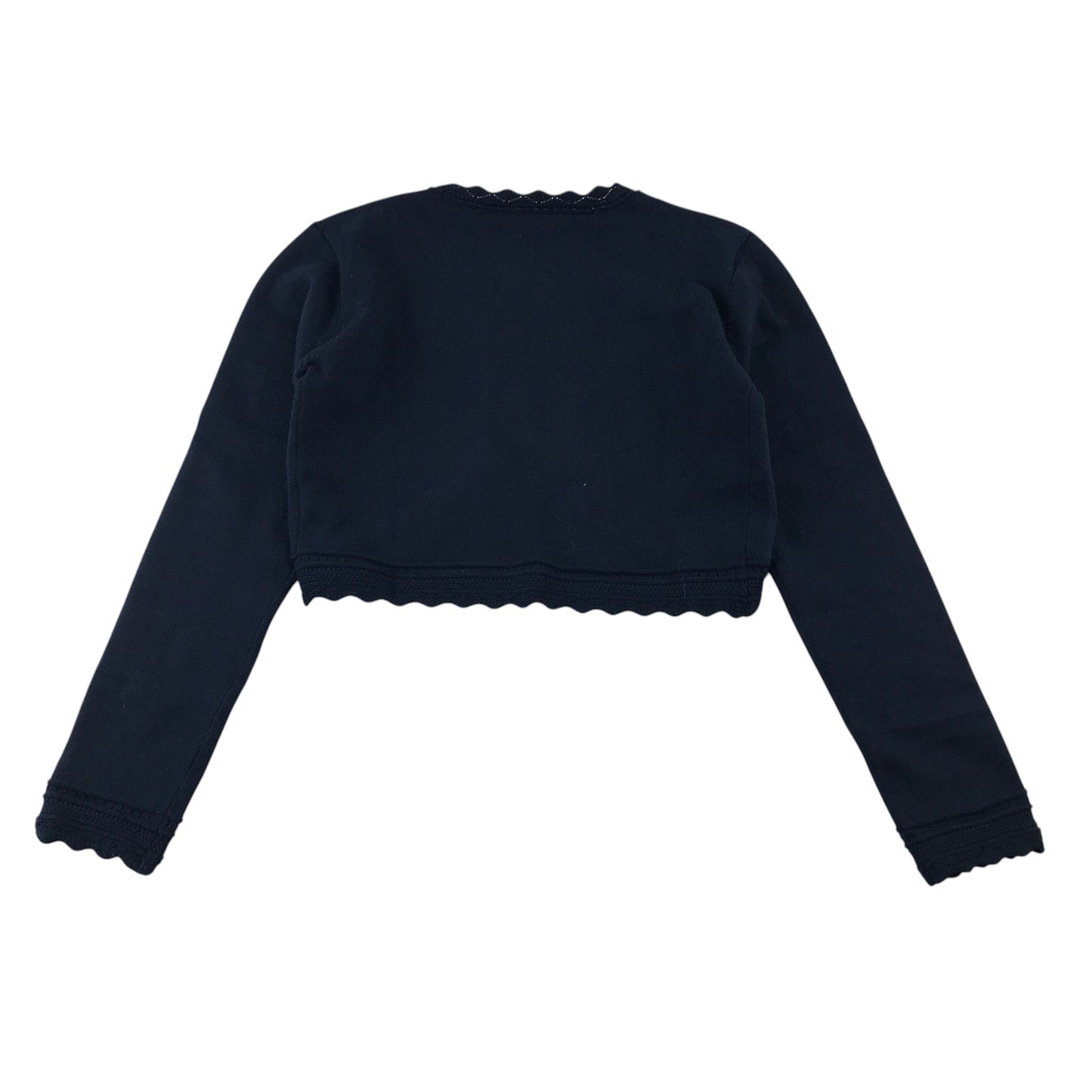 Cropped cardigan 9-10 years navy blue scallop detail polyester
