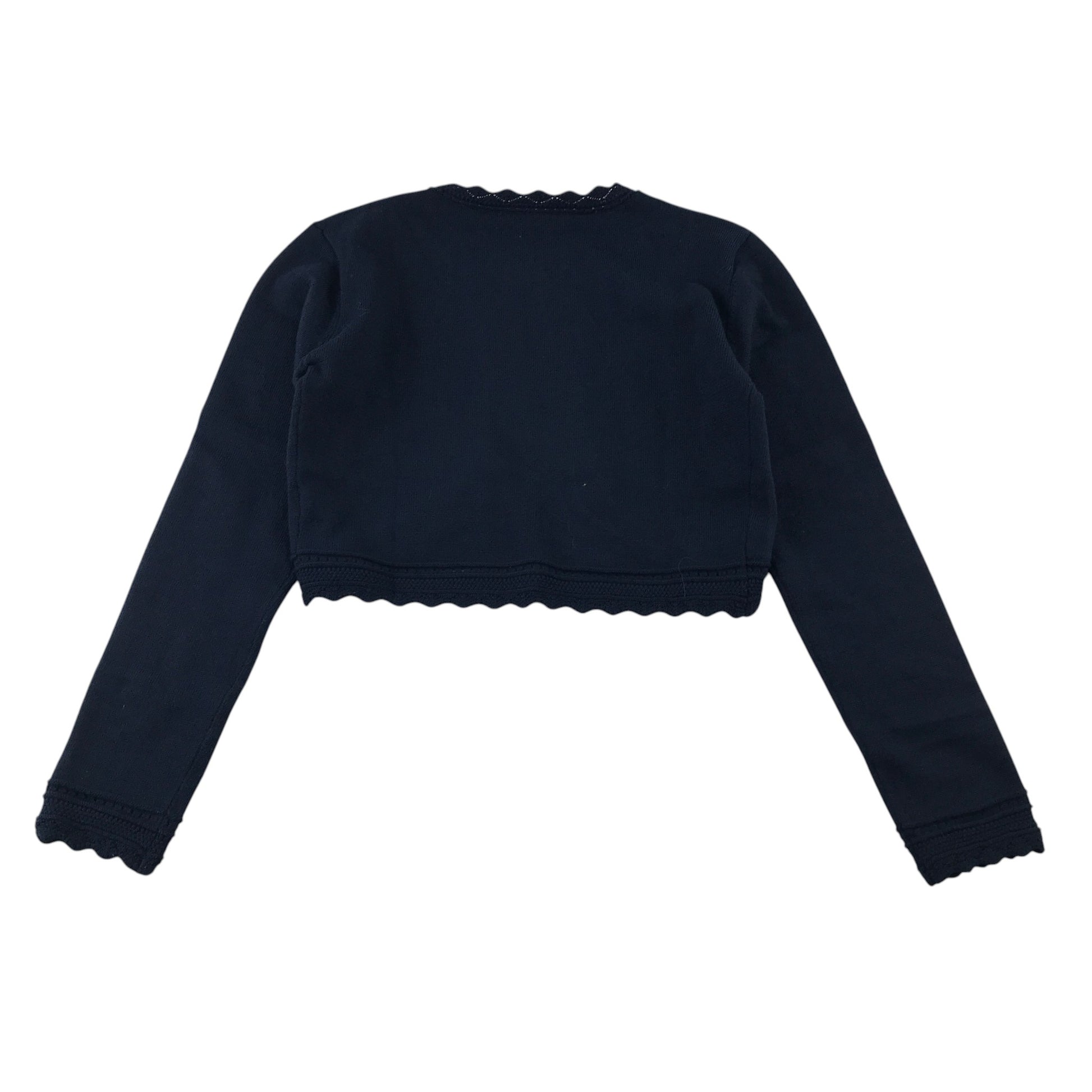 Cropped cardigan 9-10 years navy blue scallop detail polyester