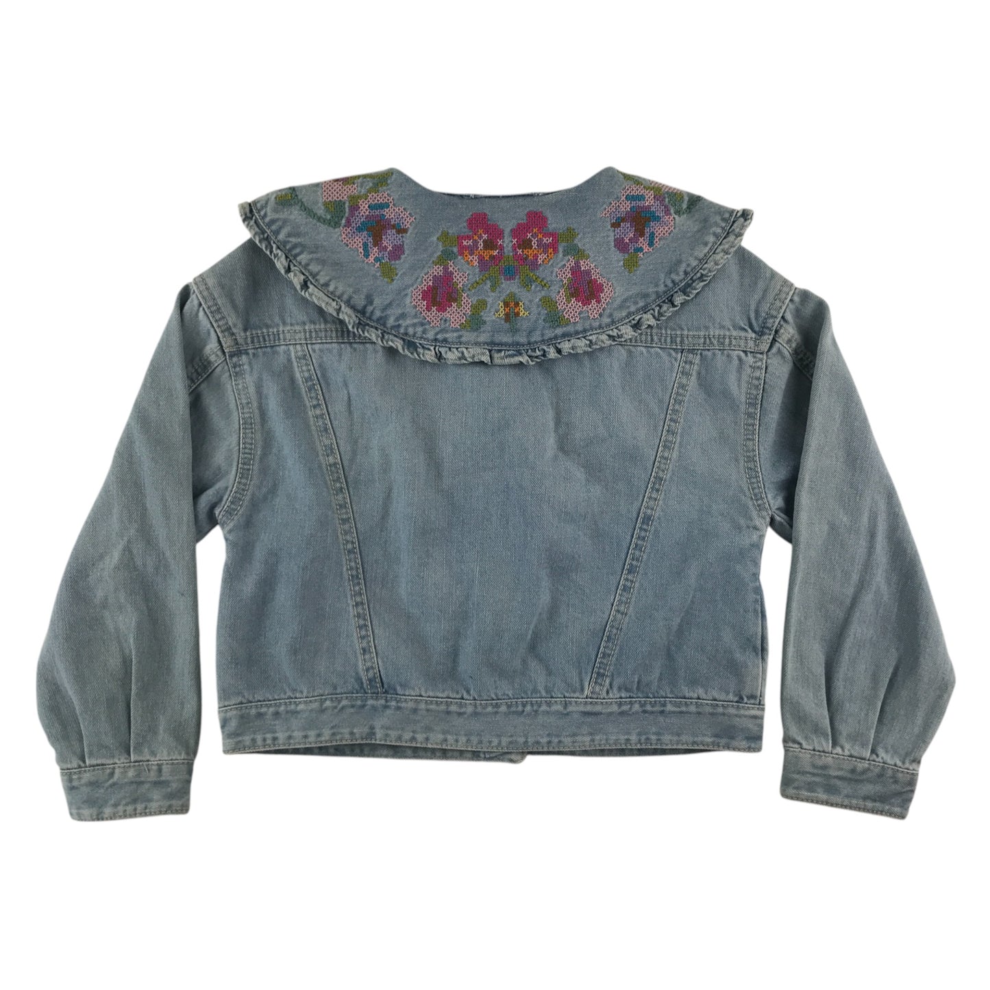 Next denim jacket 7-8 years blue long sleeve with flower embroidery detail cotton