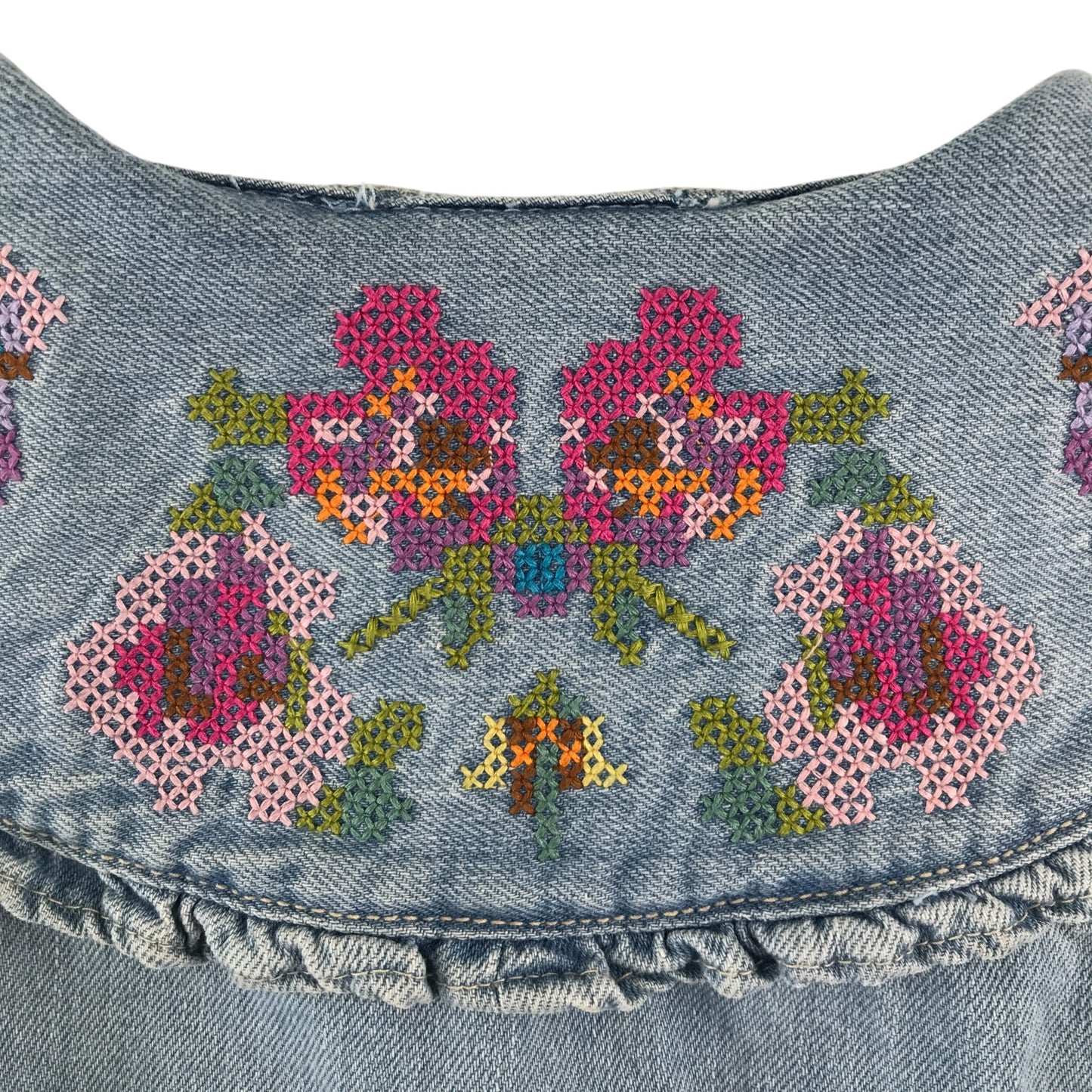 Next denim jacket 7-8 years blue long sleeve with flower embroidery detail cotton