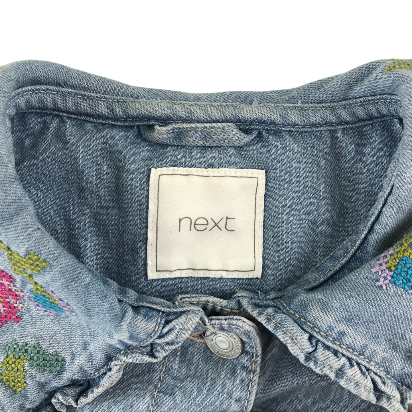 Next denim jacket 7-8 years blue long sleeve with flower embroidery detail cotton