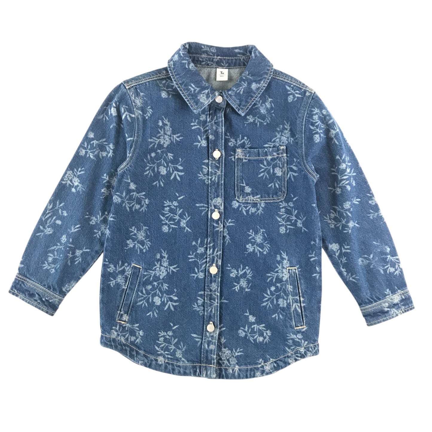 Tu denim jacket 7-8 years years blue long sleeve with plant print cotton