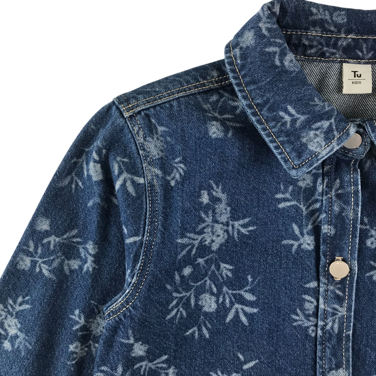 Tu denim jacket 7-8 years years blue long sleeve with plant print cotton