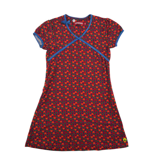 Someone dress 5-6 years red short sleeve geometric pattern print