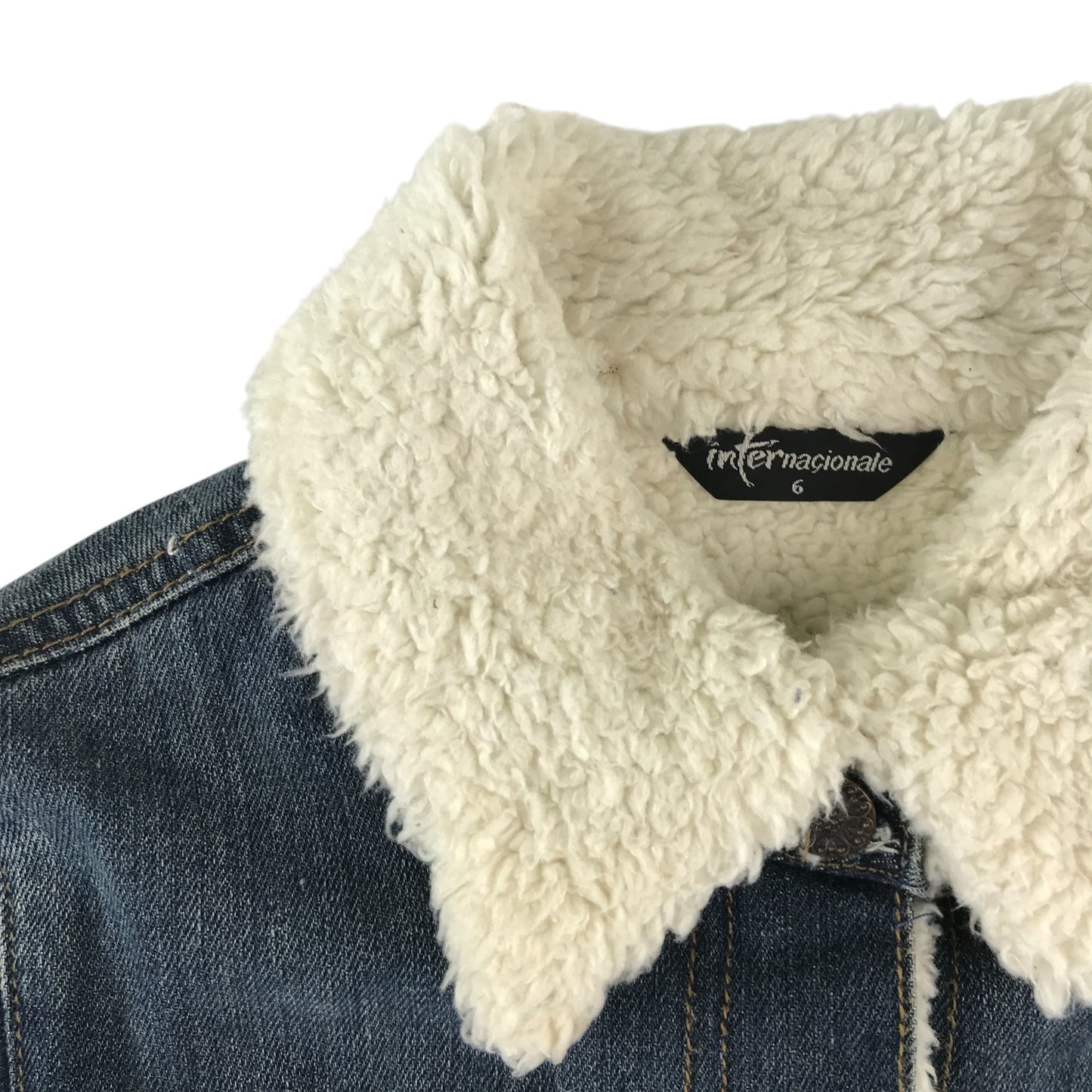 Internacionale denim jacket womens size 6 with sherpa lining