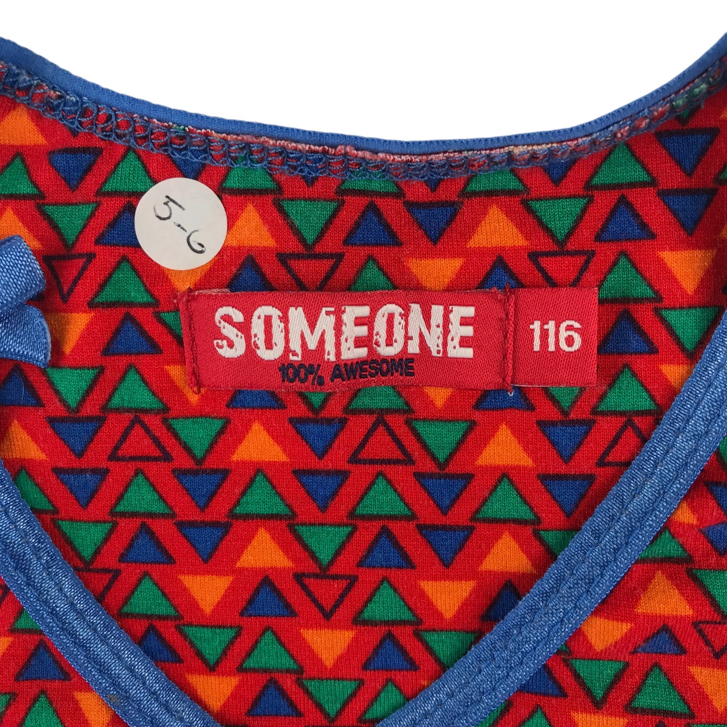 Someone dress 5-6 years red short sleeve geometric pattern print