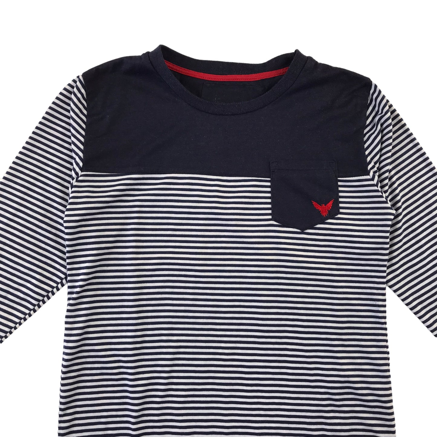 T-Shirt 9 Years Navy and White stripy with pocket and eagle embroidery