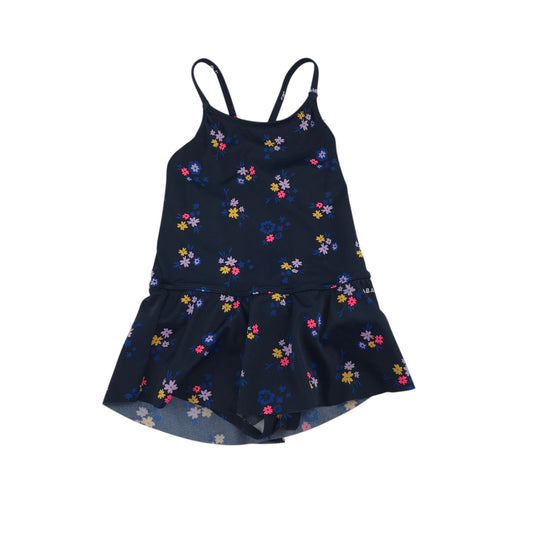 Decathlon 5-6 years navy blue swim costume floral peplum hem polyamide polyester elastane