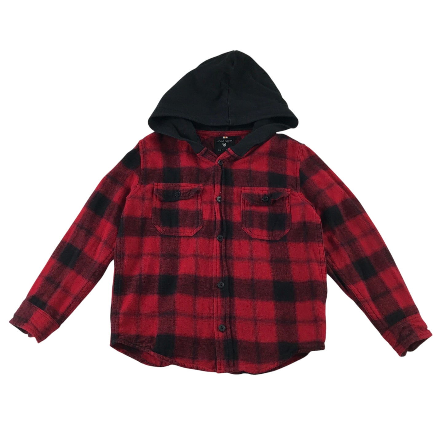 Denim & Flower 7 years red check flannel hooded shirt cotton
