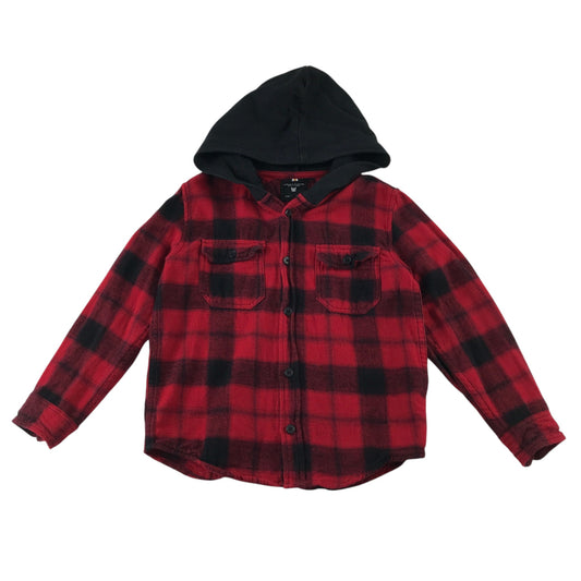 Denim & Flower 7 years red check flannel hooded shirt cotton
