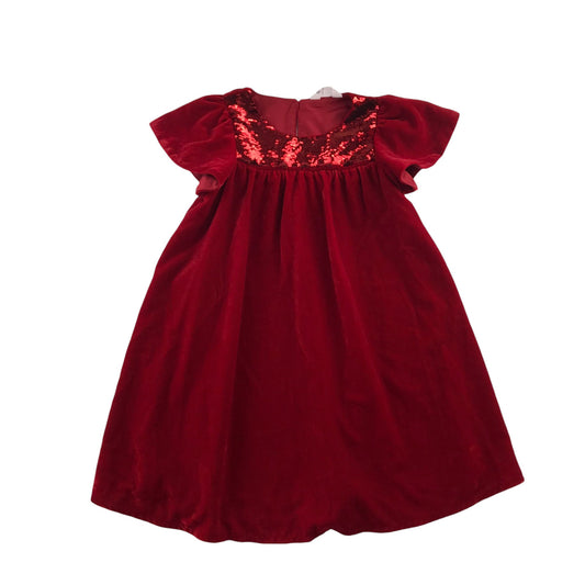 H&M dress 7-8 years red velvety chemise with sequin detailing