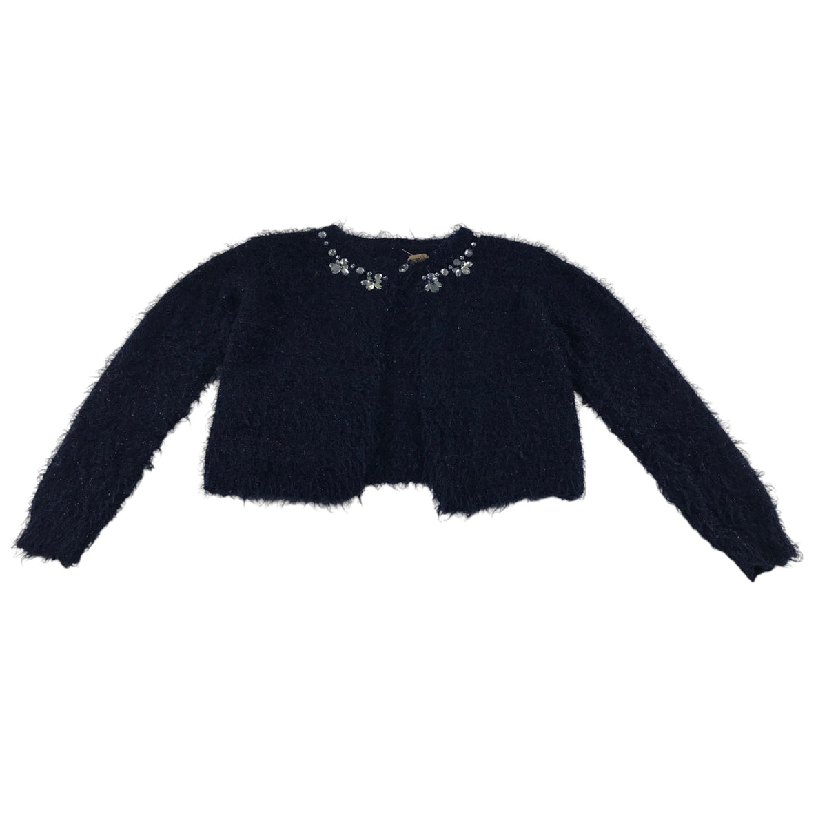 Dunnes Stores 8-9 years navy blue fluffy cropped cardigan polyester acrylic