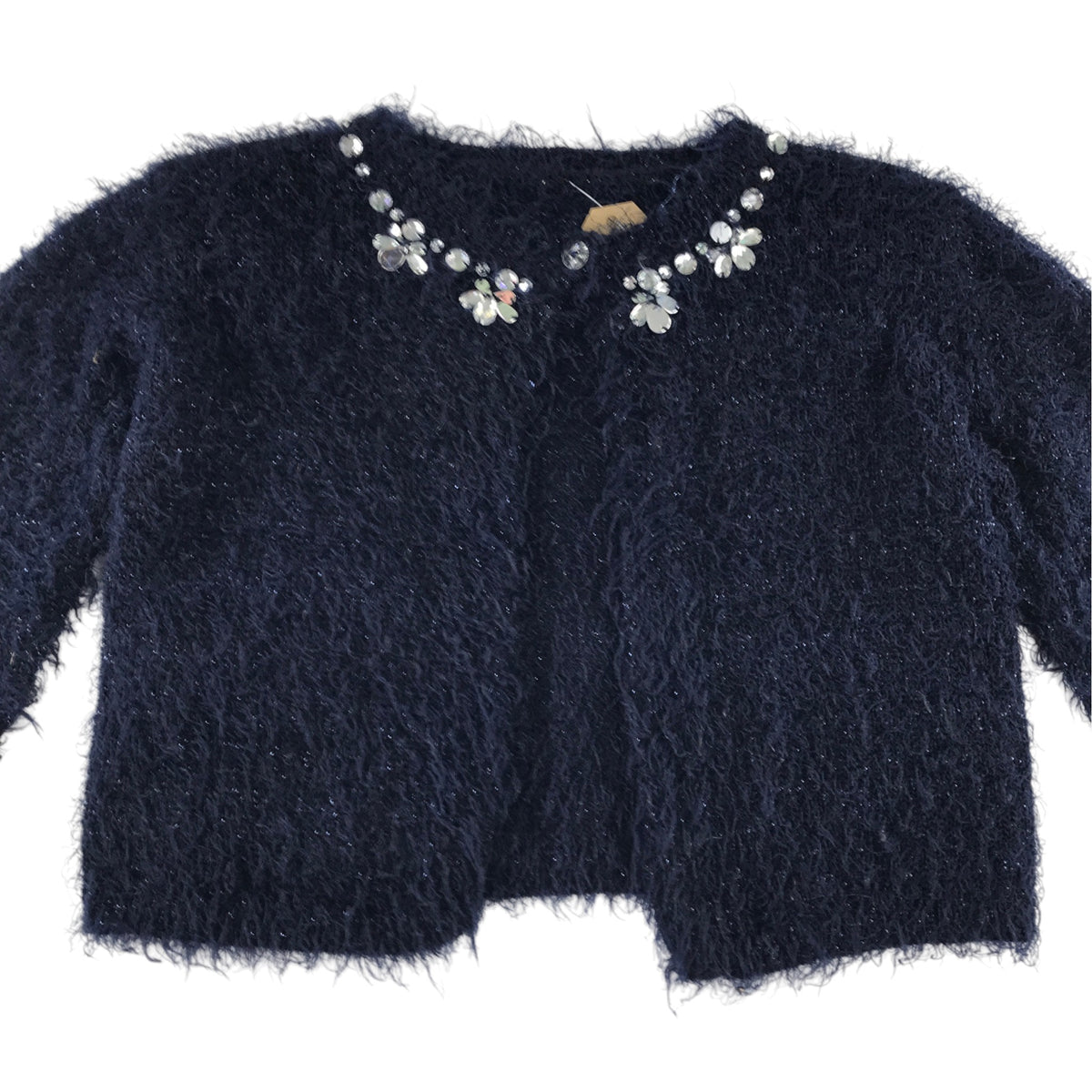 Dunnes Stores 8-9 years navy blue fluffy cropped cardigan polyester acrylic