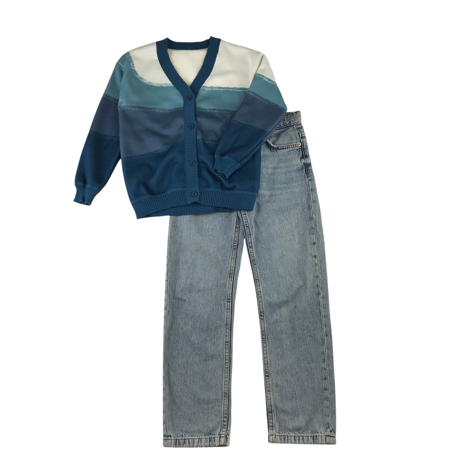 Enmi Bear and Zara 9-10 years blue cardigan and jeans bundle stripes