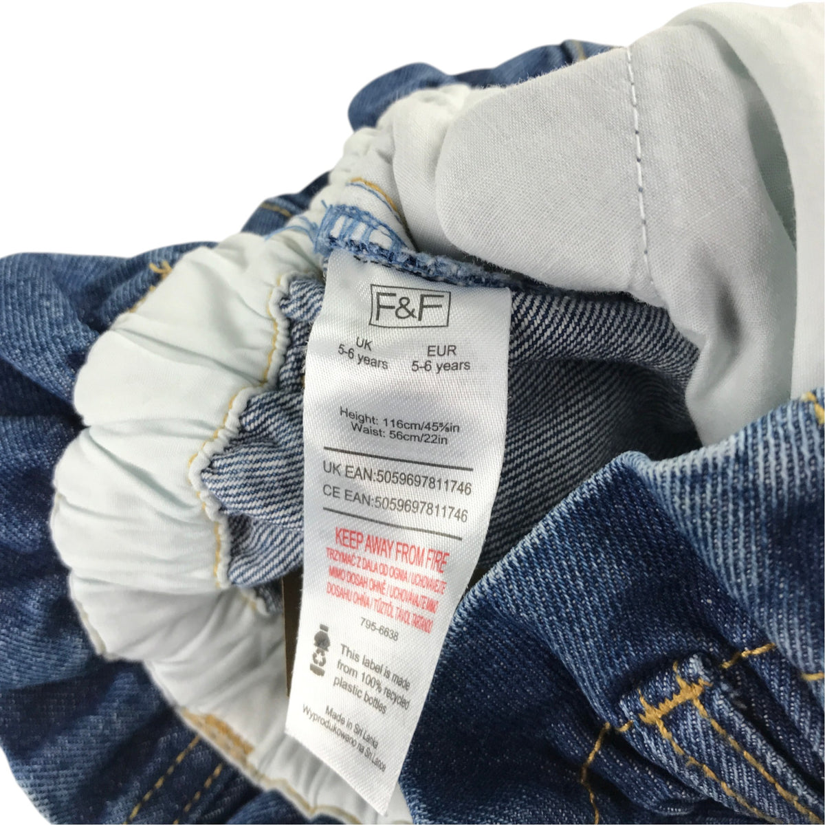 F&F 5-6 years blue denim jeans cotton polyester
