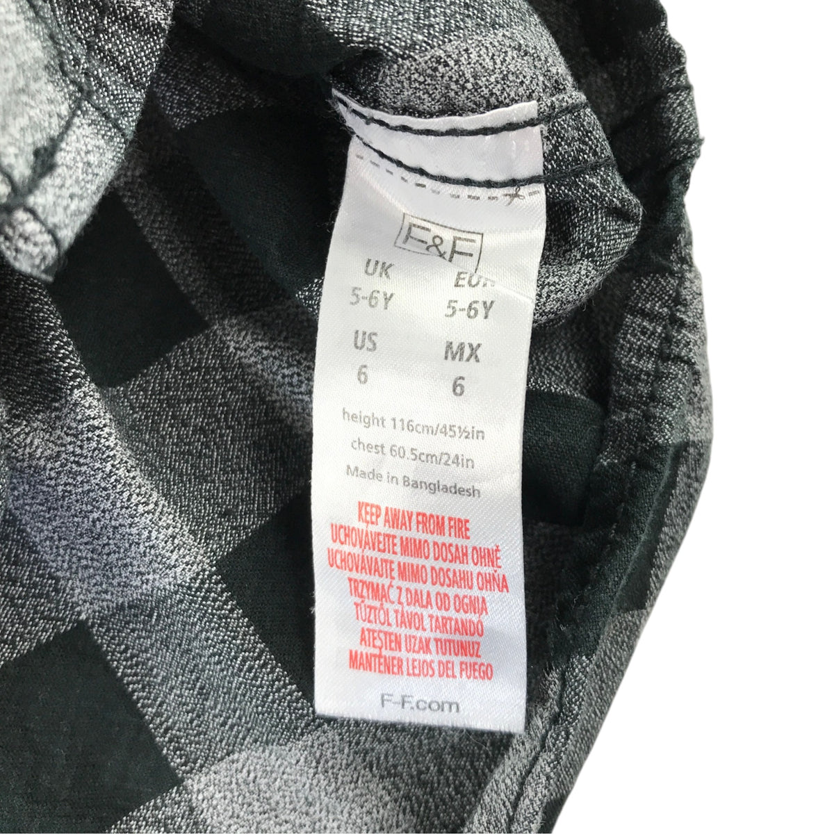 F&F 5-6 years grey check shirt cotton
