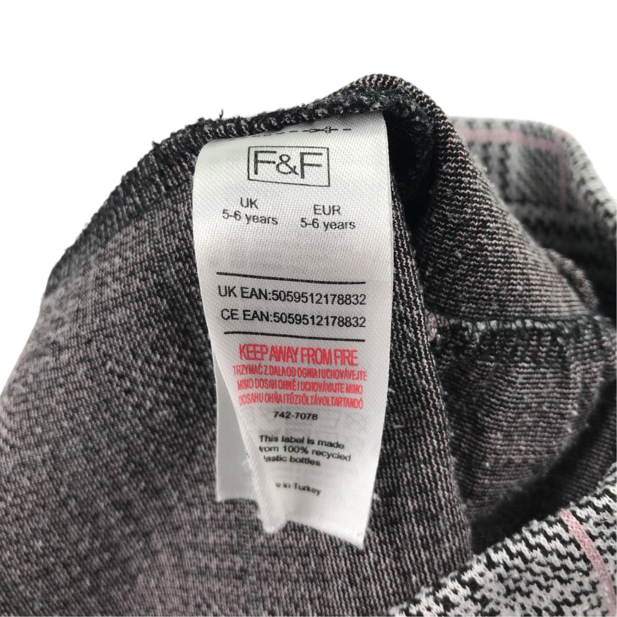F&F 5-6 years grey check skirt polyester nylon viscose elastane