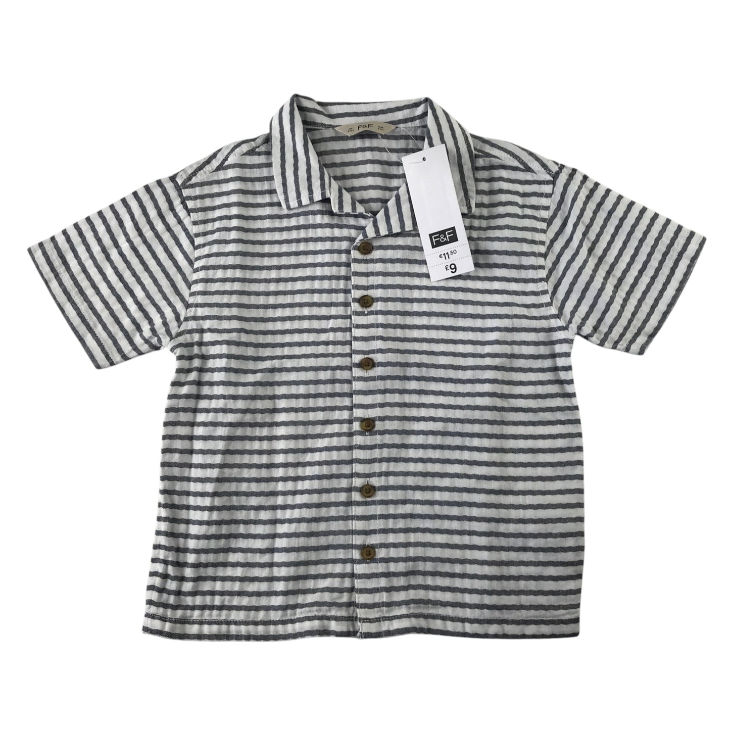 F&F 5-6 years white blue striped shirt cotton elastane