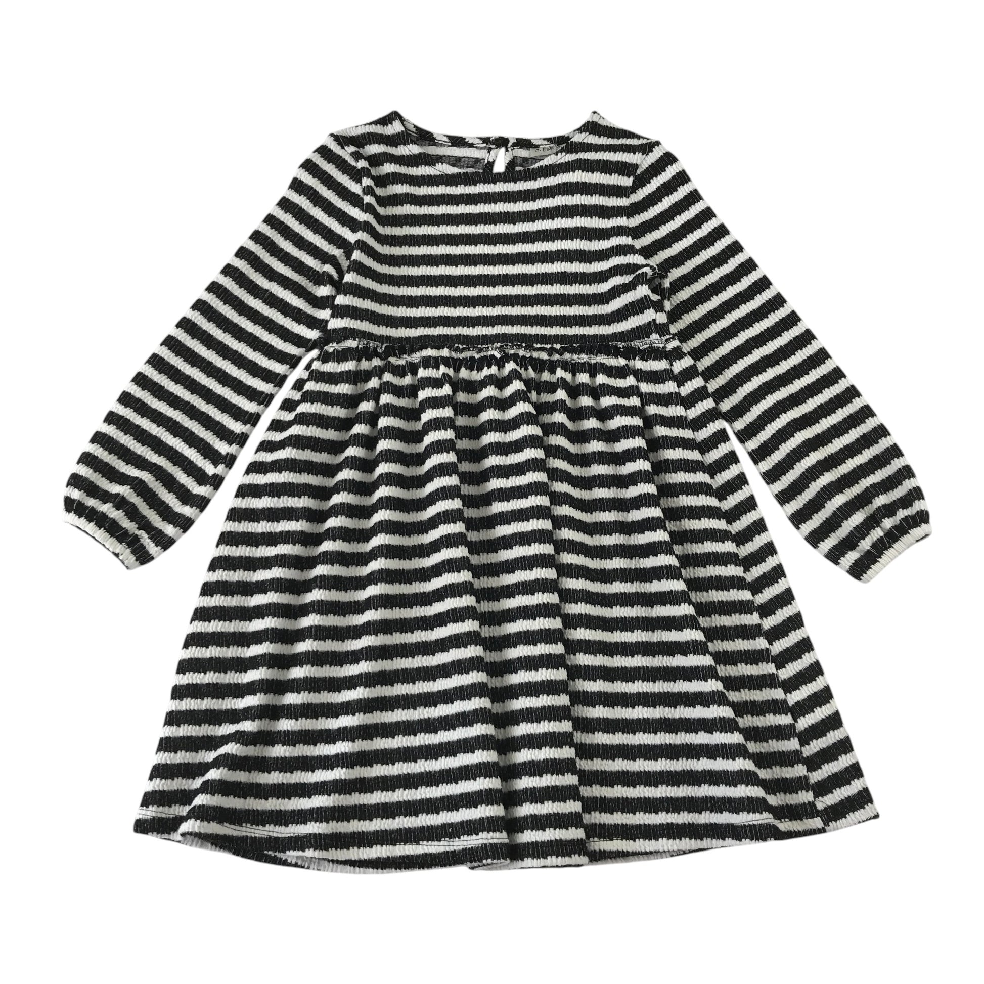 F&F 6-7 years black and white stripy dress polyester cotton elastane