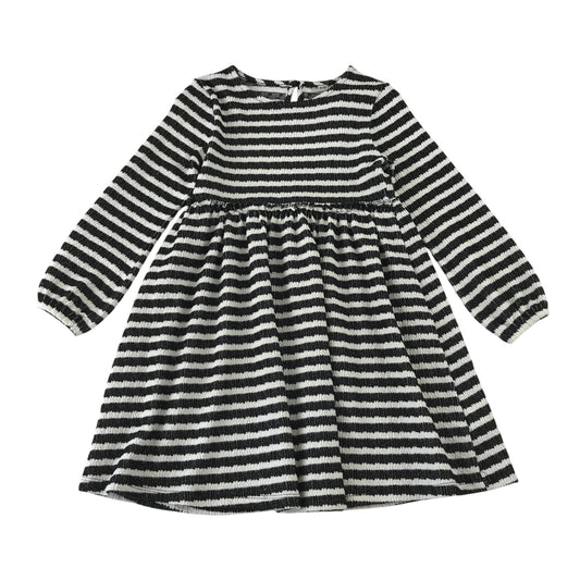 F&F 6-7 years black and white stripy dress polyester cotton elastane