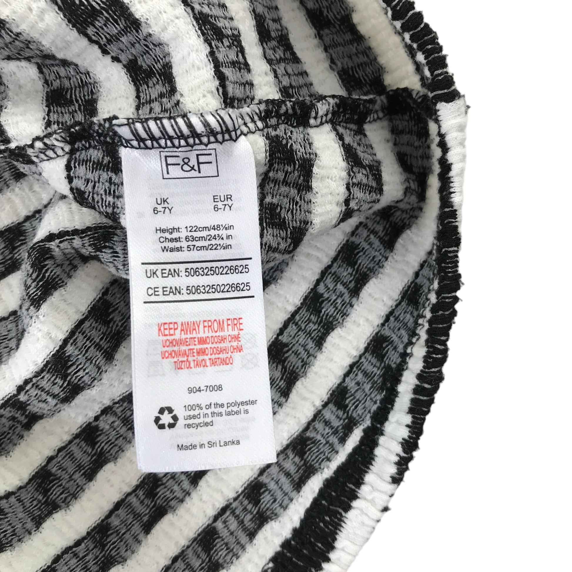 F&F 6-7 years black and white stripy dress polyester cotton elastane