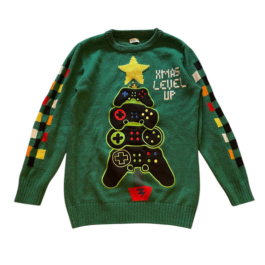 F&F 10-11 years green gamer Christmas jumper acrylic polyester