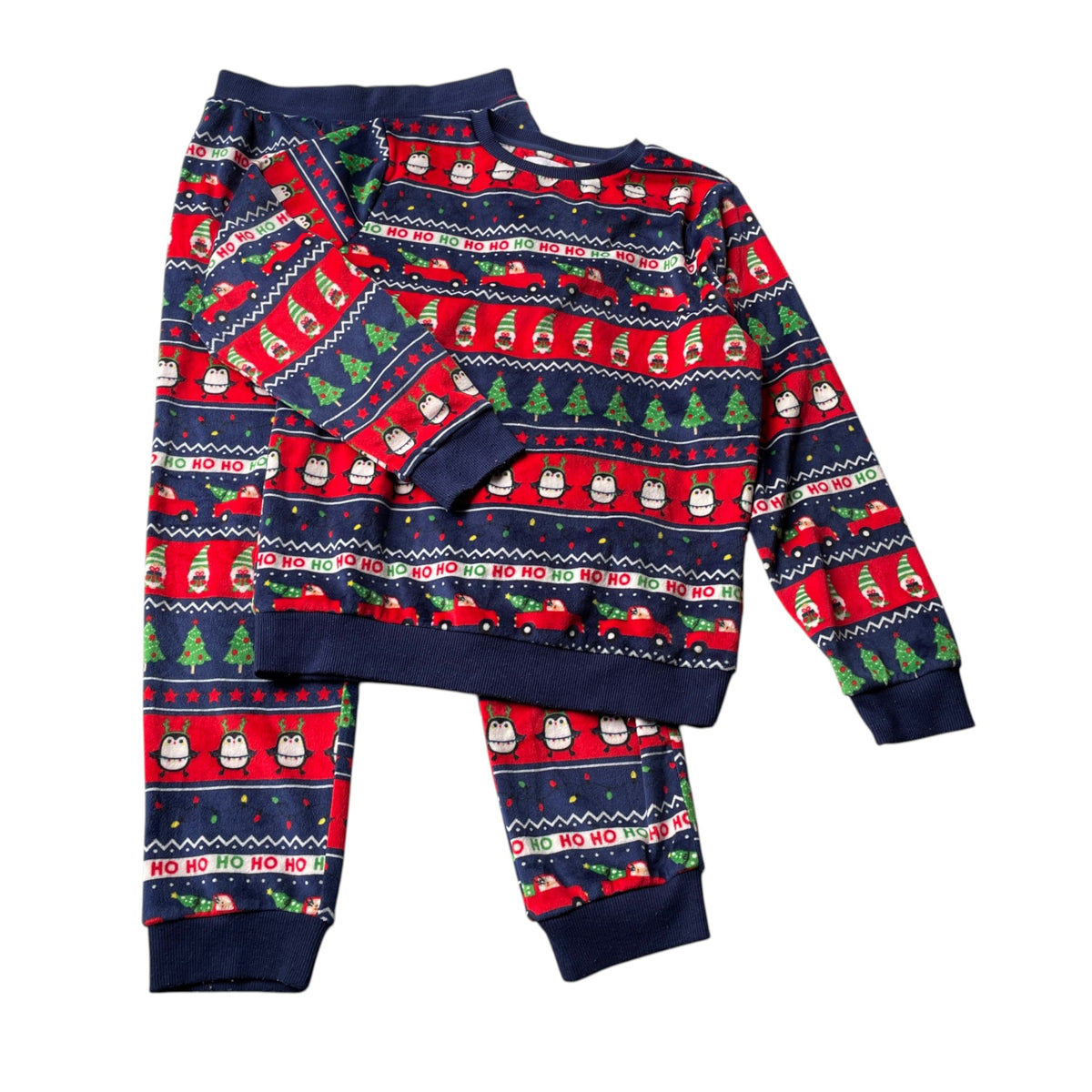 F&F 10-11 years navy blue Christmas pyjama set polyester elastane