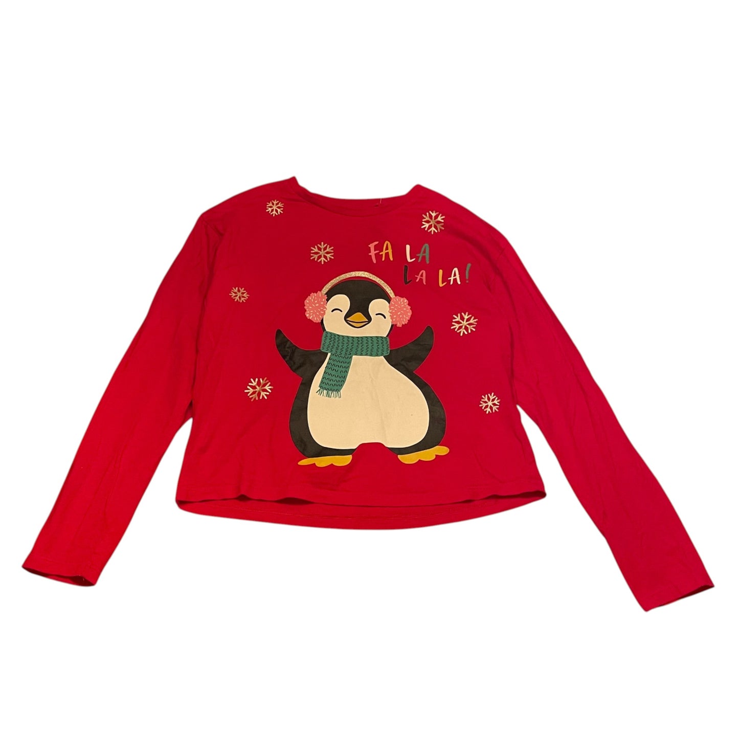 F&F 11-12 years red t-shirt Christmas penguin cotton