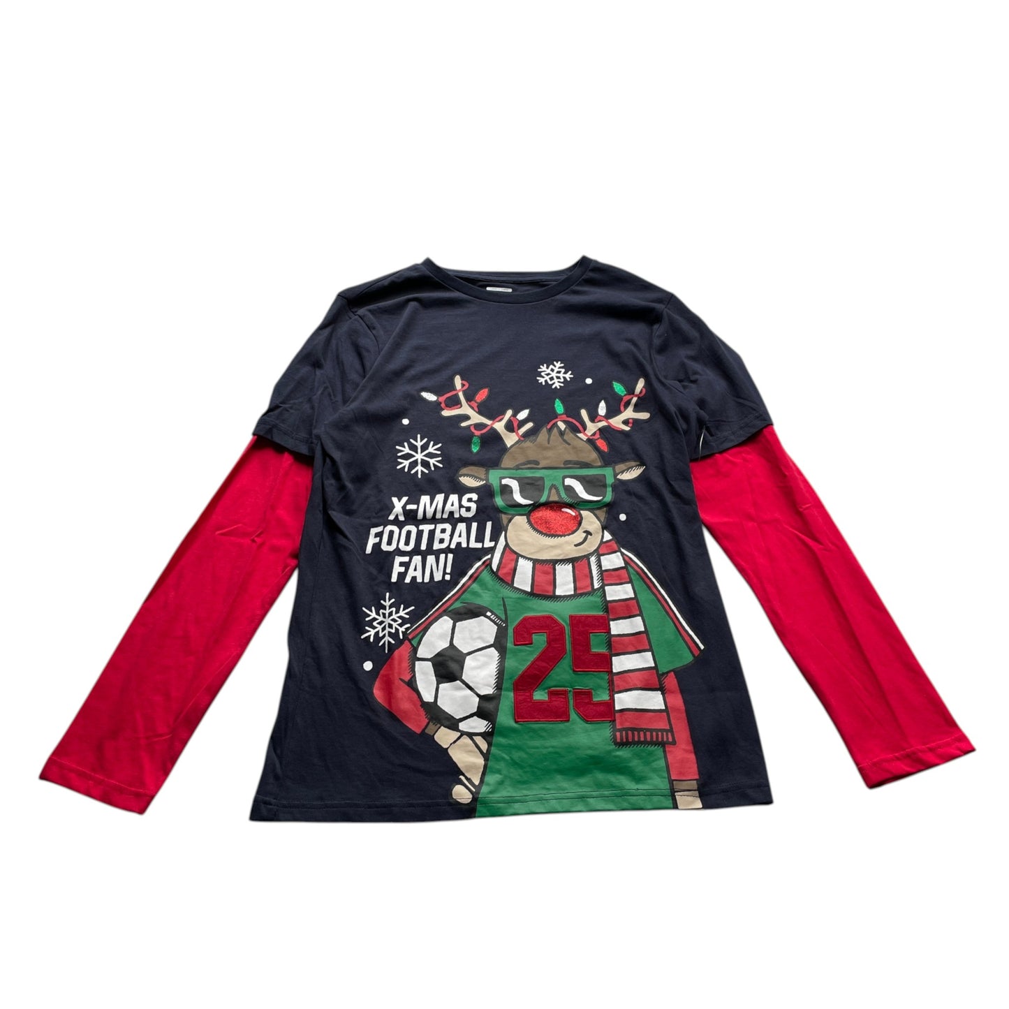 F&F 13-14 years navy t-shirt Christmas football reindeer cotton