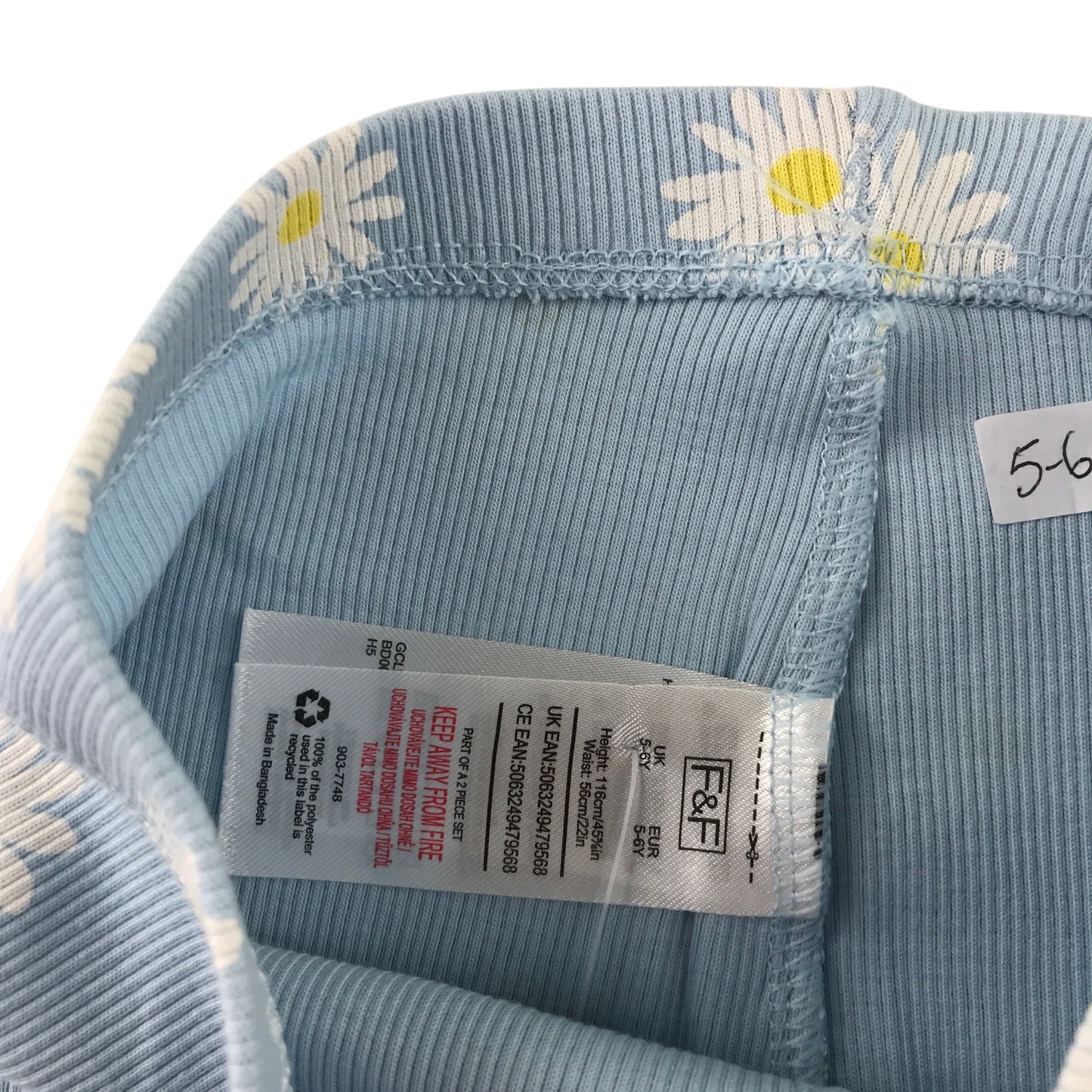 F&F 5-6 years light blue daisies leggings cotton elastane