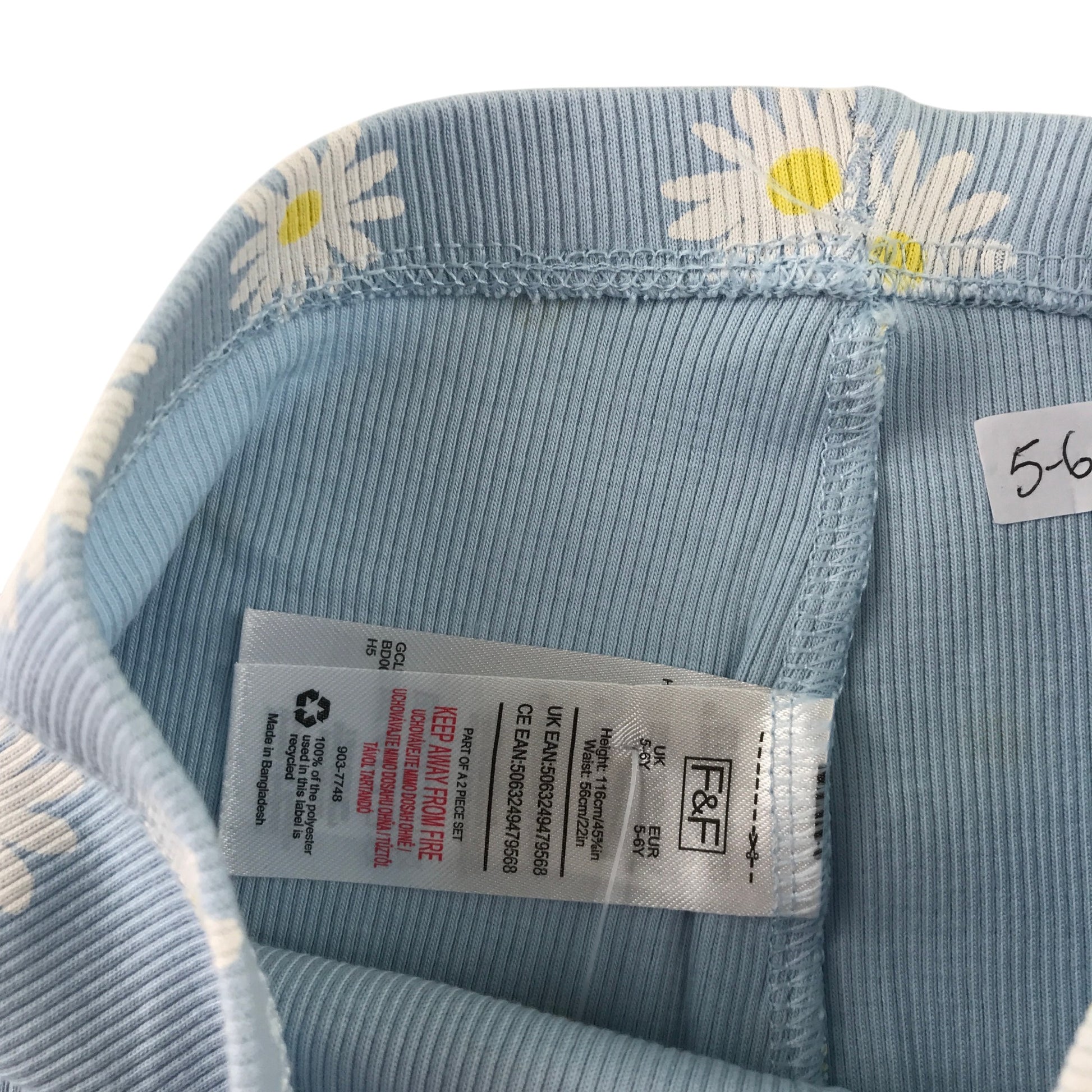 F&F 5-6 years light blue daisies leggings cotton elastane